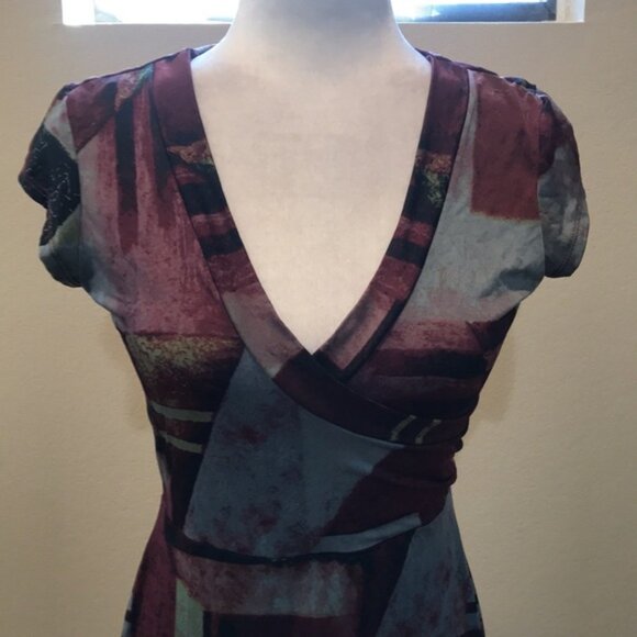 OLIVIA MATTHEWS Burgundy and Gray Patchwork Fit & Flare Maxi Dress-Size S - Picture 5 of 13